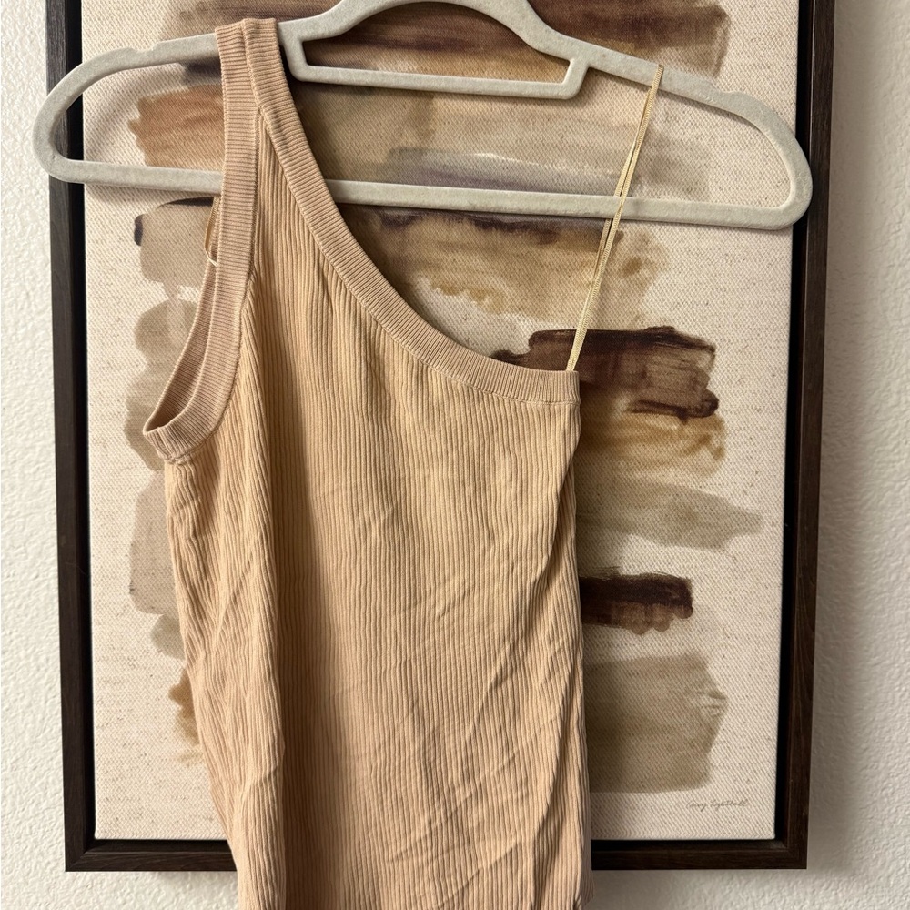 Zara Beige Ribbed Asymmetrical Tank Top